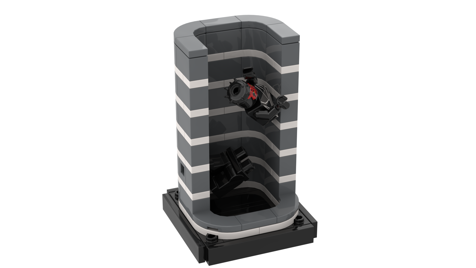 Lego model of Star Wars character Darth Maul falling down a shaft