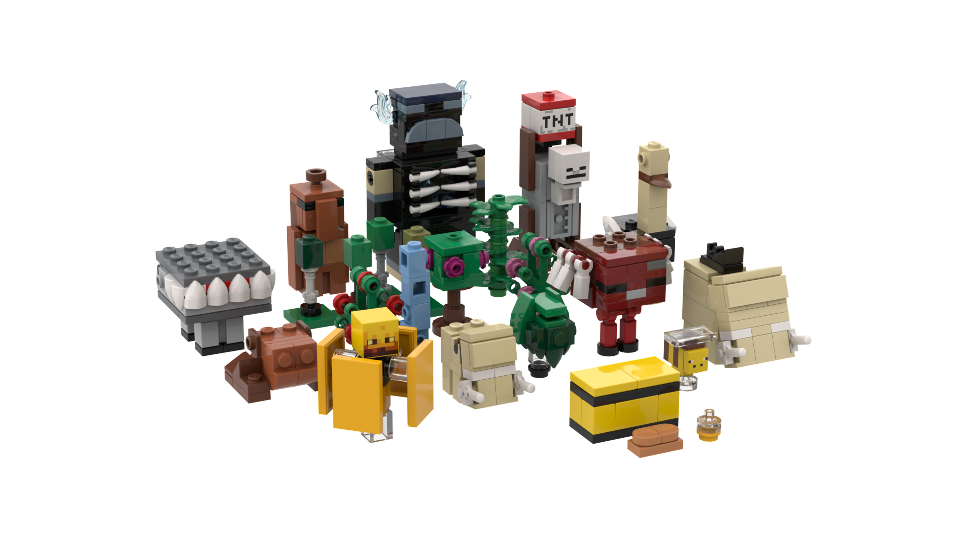 a group of Minecraft models made out of Lego