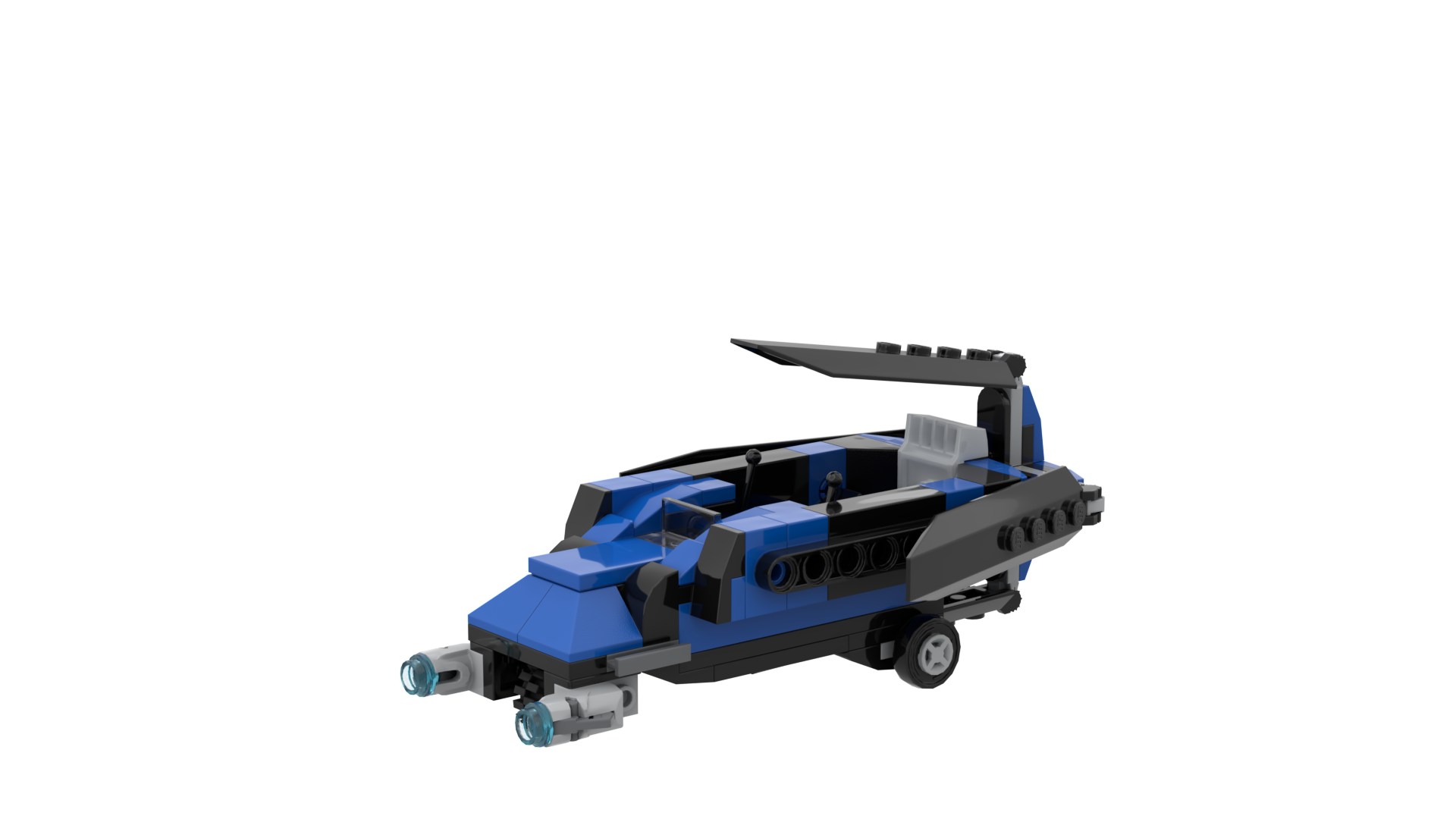 Lego model of a three-wheeled vehicle with a rotor for flying